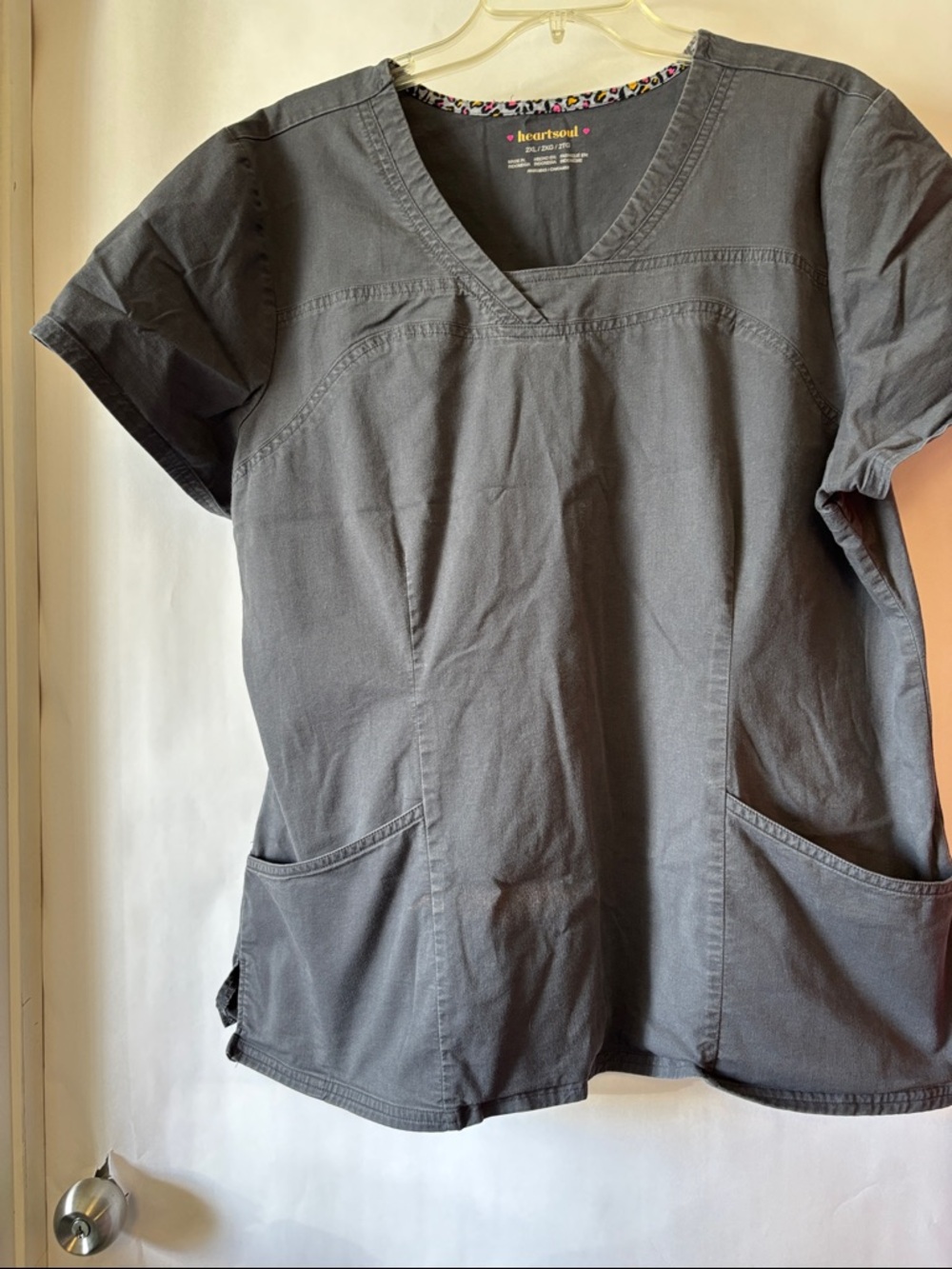 HeartSoul Charcoal Gray V-Neck Short Sleeve Scrub Top
